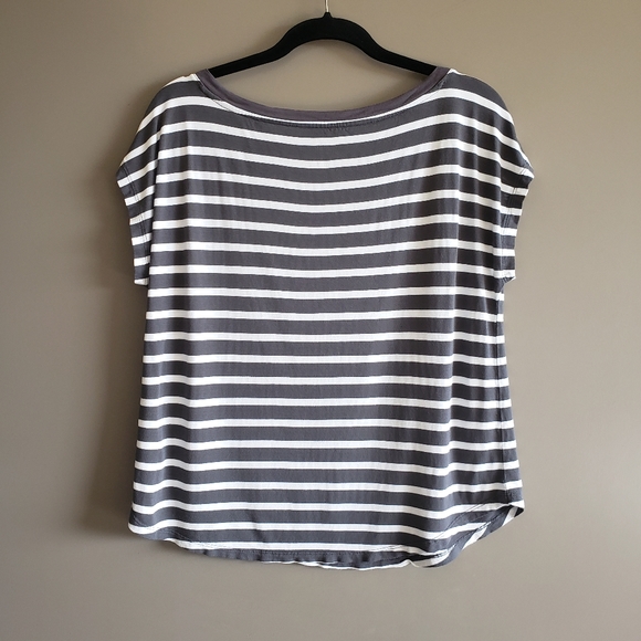 GAP Charcoal & White Stripe Muscle Tee Med Mariner Stripe - Picture 13 of 14